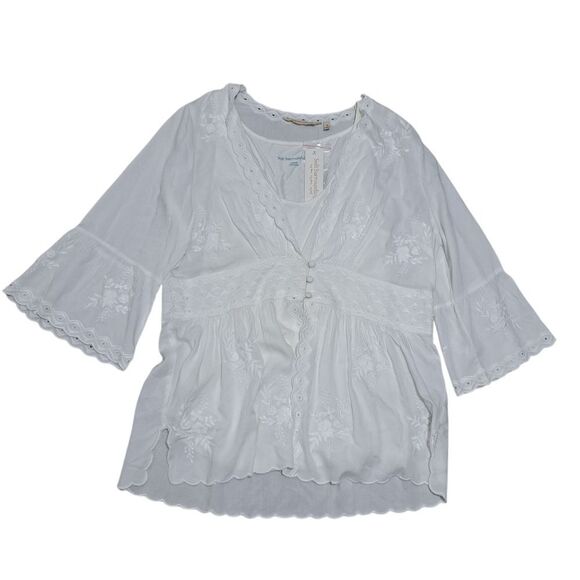Soft Surroundings Icon Melissani Embroidered Boho Eyelet Tunic & Tank Med White - Picture 4 of 15